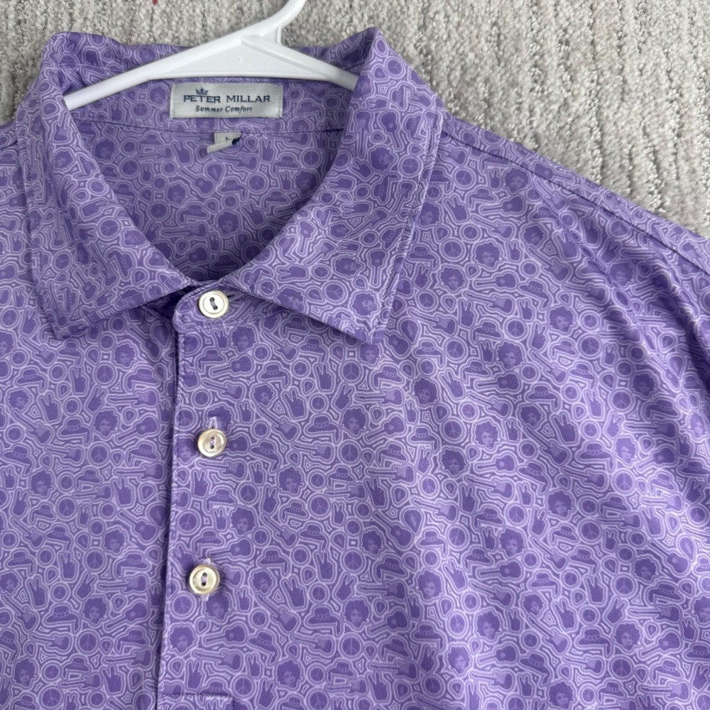 Peter Millar Summer Comfort Golf Polo Mens Size L Haze Jimi Hendrix Print Shirt